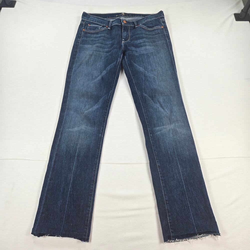 Seven 7 For All Mankind Mid Rise Straight Leg Stretch Raw Hem Jean Women Size 29